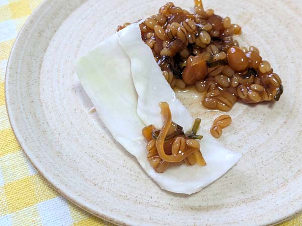 キャベツに添えたゆず風味 島原納豆みそ